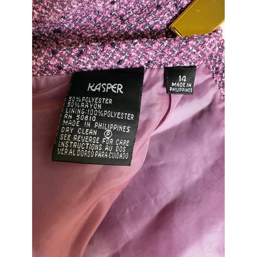 Kasper Womens Size 14 Purple Tweed Skirt Suit Blazer Set Contrast Piping Flounce - Picture 14 of 16